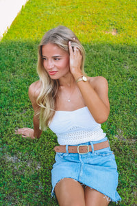 Adeline Crochet Knit Tube Top - White