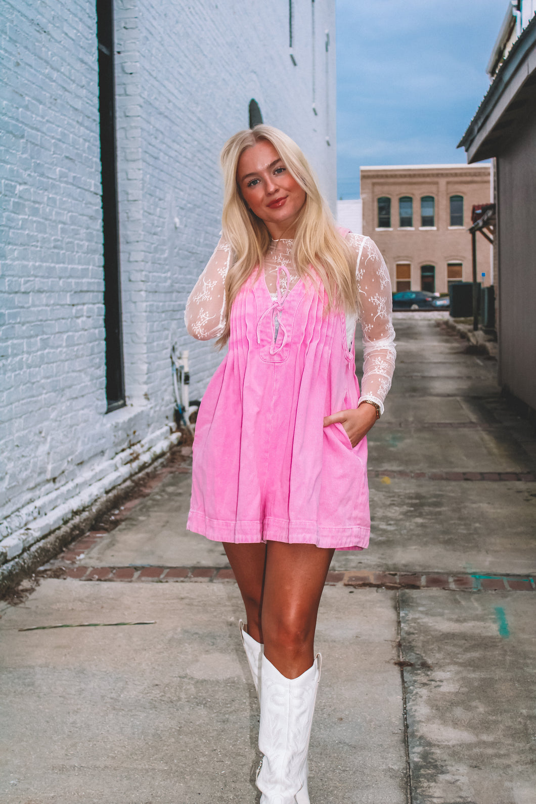 Holland Denim Romper - Pink