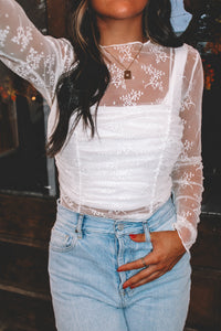 Daisy Sheer Long Sleeve Top - White