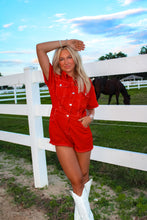 Load image into Gallery viewer, Independence Denim Romper - Vintage Red
