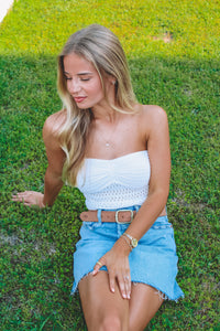 Adeline Crochet Knit Tube Top - White