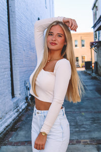 Vanilla Bean Long Sleeve Crop Top - Cream