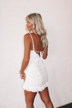 Load image into Gallery viewer, Anthem Eyelet Mini Dress - White/Gold
