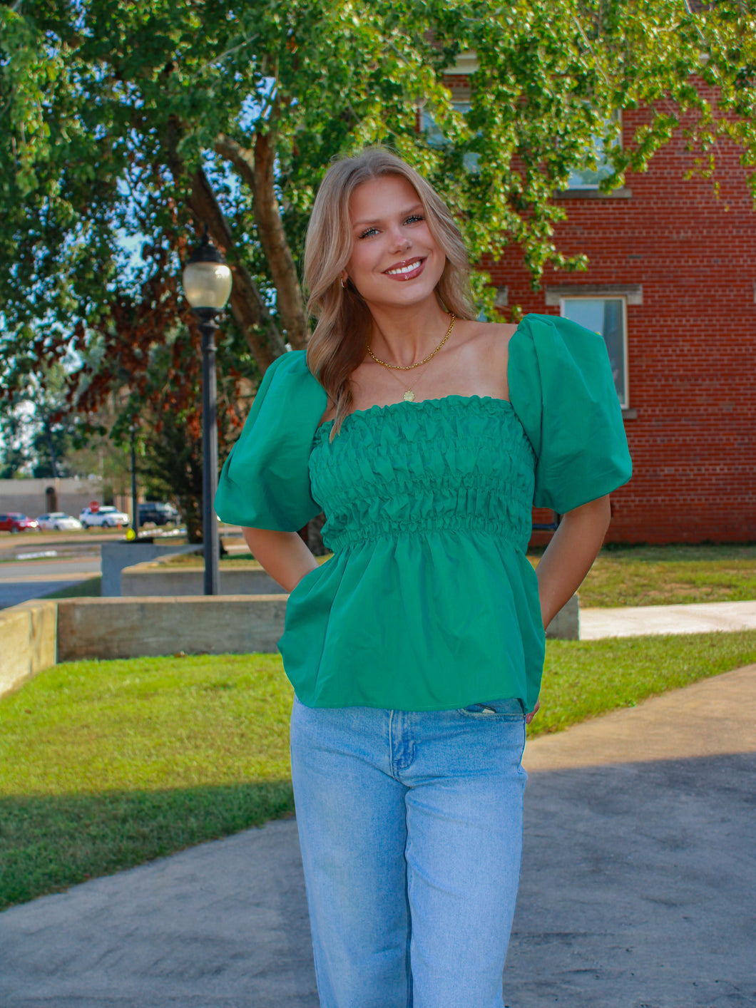 Seasons Change Puff Sleeve Top - Emerald