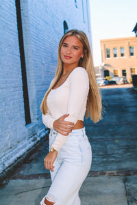 Vanilla Bean Long Sleeve Crop Top - Cream