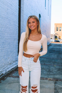 Vanilla Bean Long Sleeve Crop Top - Cream