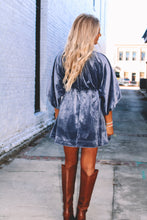 Load image into Gallery viewer, Lilith Velvet Bell Sleeve Dress - Dusty Blue
