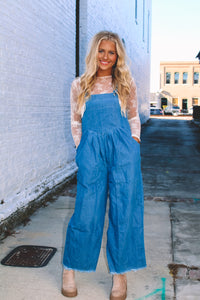 Foster Chambray Denim Overalls - Medium Blue