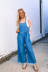 Foster Chambray Denim Overalls - Medium Blue