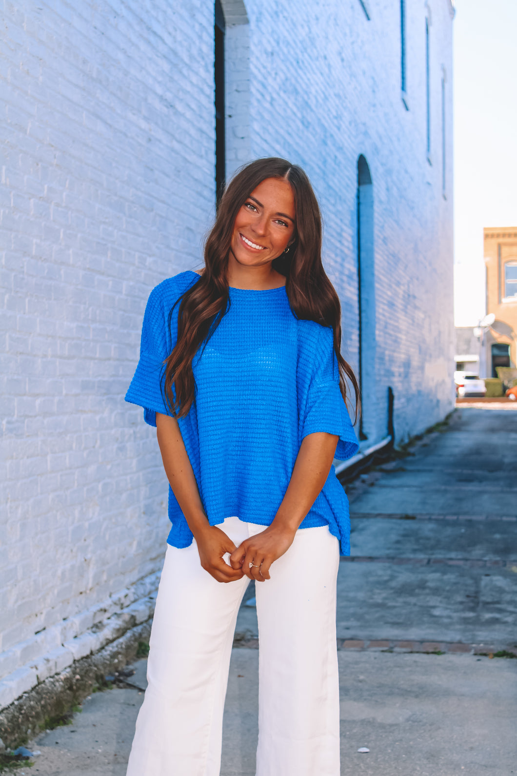 Relaxed Waffle Knit Tee - Ocean Blue
