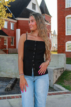 Load image into Gallery viewer, Kennedy Button Down Linen Top - Black
