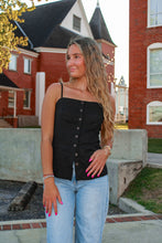 Load image into Gallery viewer, Kennedy Button Down Linen Top - Black

