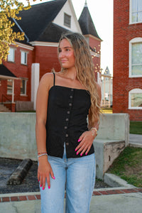 Kennedy Button Down Linen Top - Black