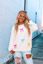 Load image into Gallery viewer, Curtsy Pastel Bow Sweater - Cream
