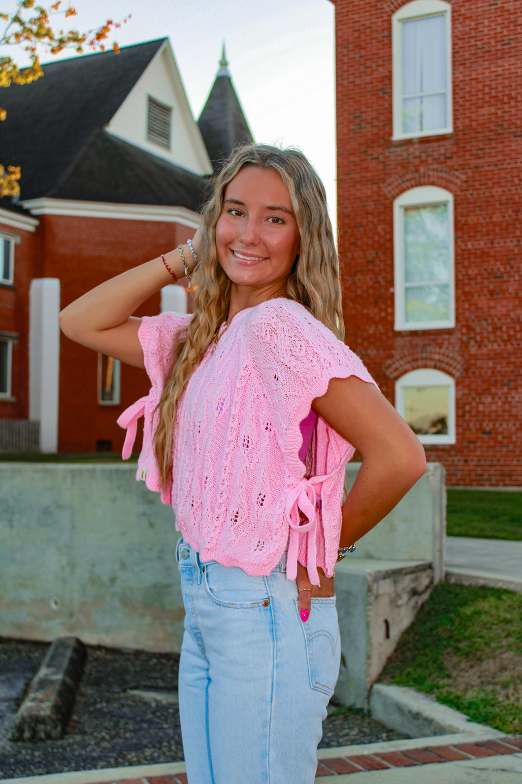 Haven Crochet Sweater Vest - Pink