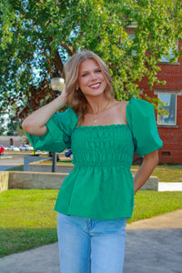 Seasons Change Puff Sleeve Top - Emerald