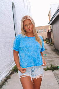 Ryann Oversized Acid Tee - Blue