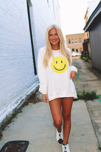 Smiley Face Oversized Sequin Sweatshirt