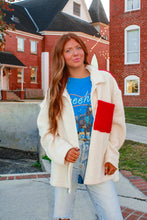 Load image into Gallery viewer, Running Errands Oversized Fuzzy Jacket - Cream/Red
