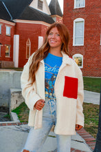 Load image into Gallery viewer, Running Errands Oversized Fuzzy Jacket - Cream/Red
