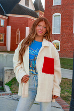 Load image into Gallery viewer, Running Errands Oversized Fuzzy Jacket - Cream/Red
