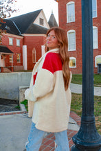 Load image into Gallery viewer, Running Errands Oversized Fuzzy Jacket - Cream/Red
