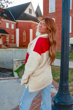 Load image into Gallery viewer, Running Errands Oversized Fuzzy Jacket - Cream/Red
