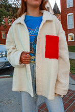 Load image into Gallery viewer, Running Errands Oversized Fuzzy Jacket - Cream/Red
