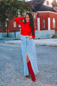 Dillon Middle Slit Denim Maxi Skirt