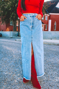 Dillon Middle Slit Denim Maxi Skirt