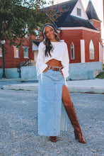 Load image into Gallery viewer, Woodland Side Slit Denim Maxi Skirt
