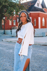 Faithful Bow Cropped Long Sleeve - Ivory