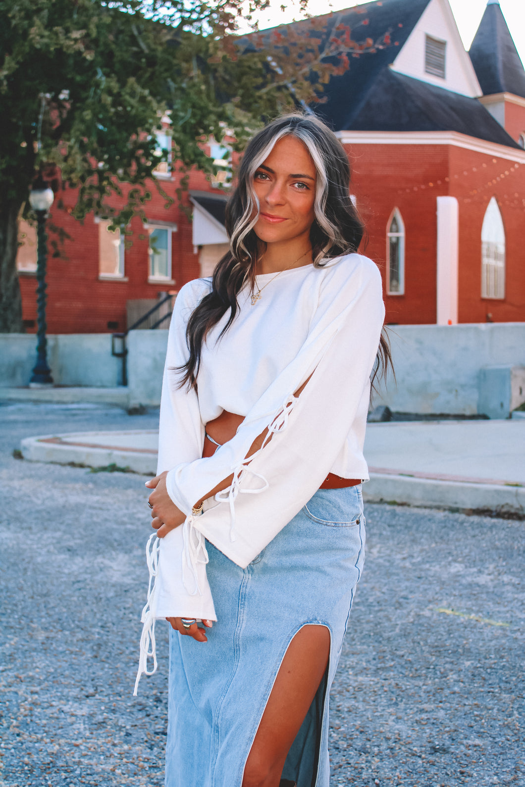 Faithful Bow Cropped Long Sleeve - Ivory