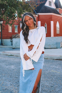 Faithful Bow Cropped Long Sleeve - Ivory