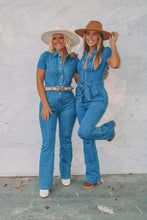 Load image into Gallery viewer, Holstein Belted Denim Flare Jumpsuit
