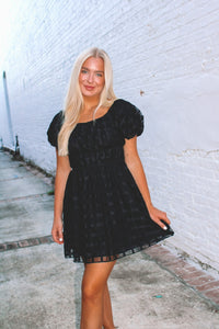 Ebony Plaid Print Mini Dress - Black