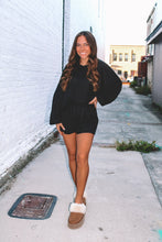Load image into Gallery viewer, Waffle Knit Top &amp; Shorts Set - Black
