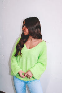 Heart Candy Flounce Sweater - Lime
