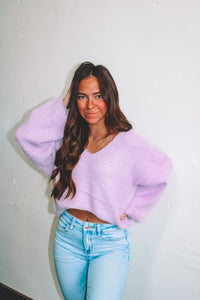 Heart Candy Flounce Sweater - Lavender