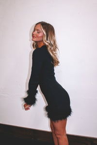 BEST DAY EVER Feather Trim Dress