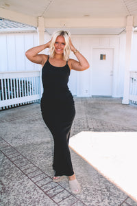 Boca Raton Ribbed Fitted Maxi Dress - Black