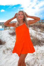 Load image into Gallery viewer, Tiki Spaghetti Strap Linen Dress - Orange
