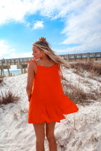 Load image into Gallery viewer, Tiki Spaghetti Strap Linen Dress - Orange
