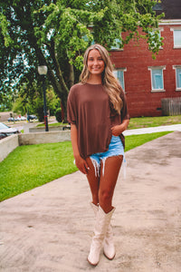 Brownie Batter Oversize Pocket Tee - Brown