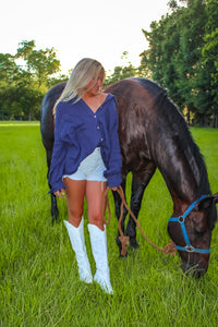 Freedom Linen Oversize Button Shirt - Navy