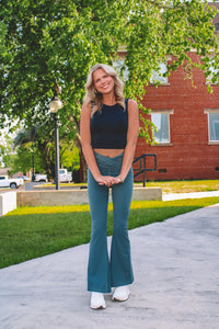 Crossover High Waist Flared Leggings - Olive