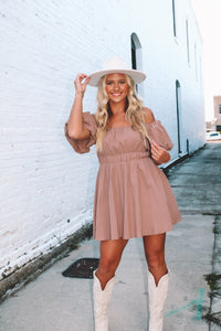 Harvest Puff Sleeve Mini Dress - Mocha