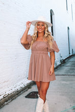 Load image into Gallery viewer, Harvest Puff Sleeve Mini Dress - Mocha
