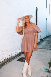 Harvest Puff Sleeve Mini Dress - Mocha