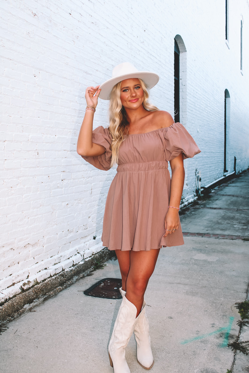 Harvest Puff Sleeve Mini Dress - Mocha